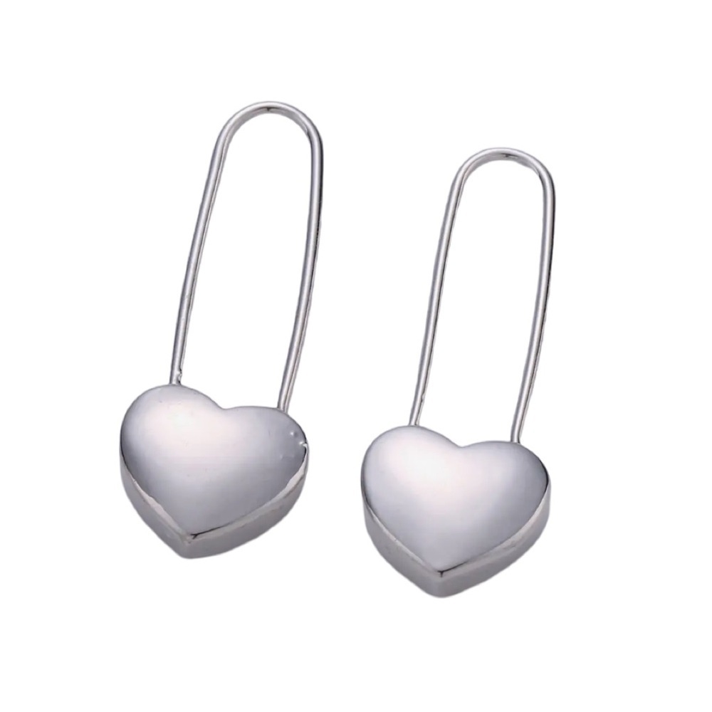Silver Heart Safety Pin Earrings (7009) - Picture 1 of 2